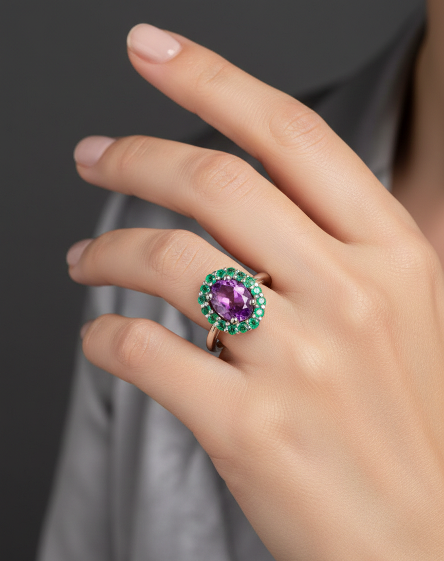 White gold ring with amethyst